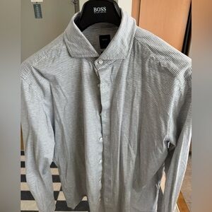 Hugo Boss Men's Gray Striped Button Down Shirt